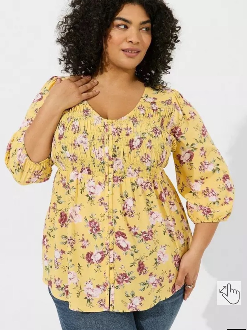 Torrid Yellow Floral Smocked Challis Balloon Sleeves Feminine Blouse Sz 2X